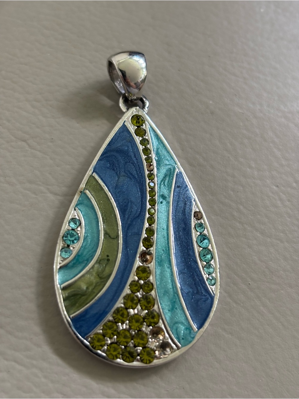 Kenneth Cole Silver Teardrop Pendant with Blue and Green Accents